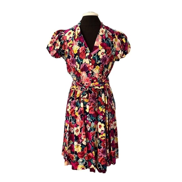 Vintage Y2K Betsey Johnson Silk Floral Dress 10/Small 1995-1999 New Old Stock - Picture 1 of 14